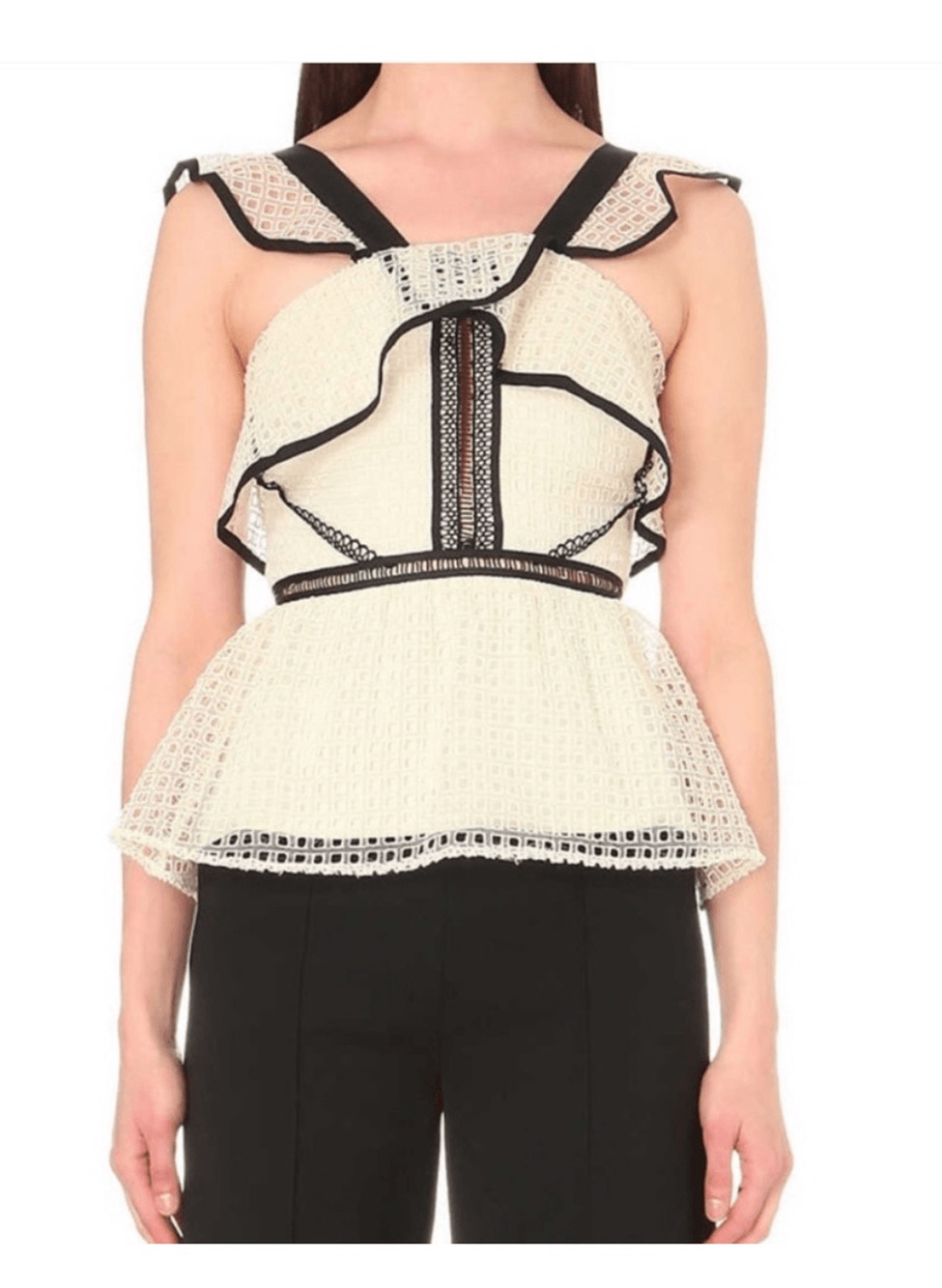 Self-Portrait contrast ruffle peplum top